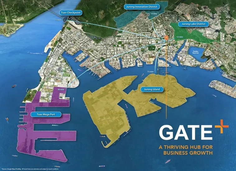 GATE+ connectivity map to Tuas Mega Port, Jurong Innovation District and Jurong Lake District